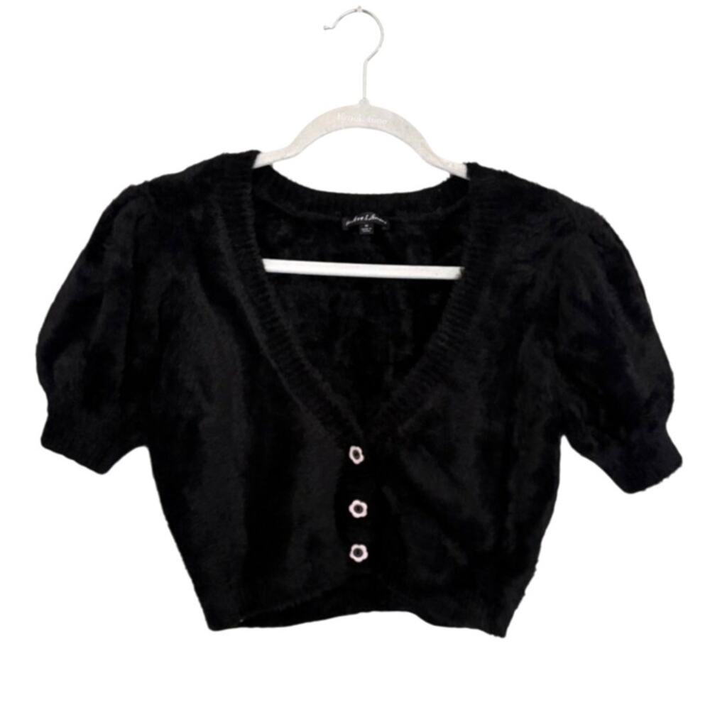 For Love & Lemons x Victoria's Secret Fiona Cardigan M Black Fuzzy Cropped